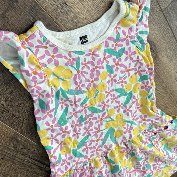TEA COLLECTION Dress Flutter Sleeve Pocket Dress Girls Size 5 Yellow Floral - Picture 1 of 7